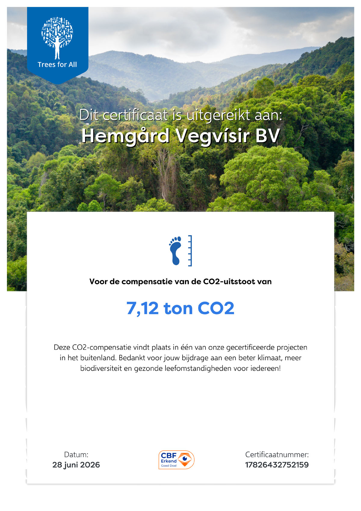 Trees for All certificaat 2025